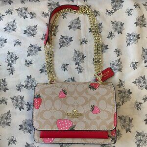 Coach Classic Monogram Strawberry Print Chain Crossbody Bag